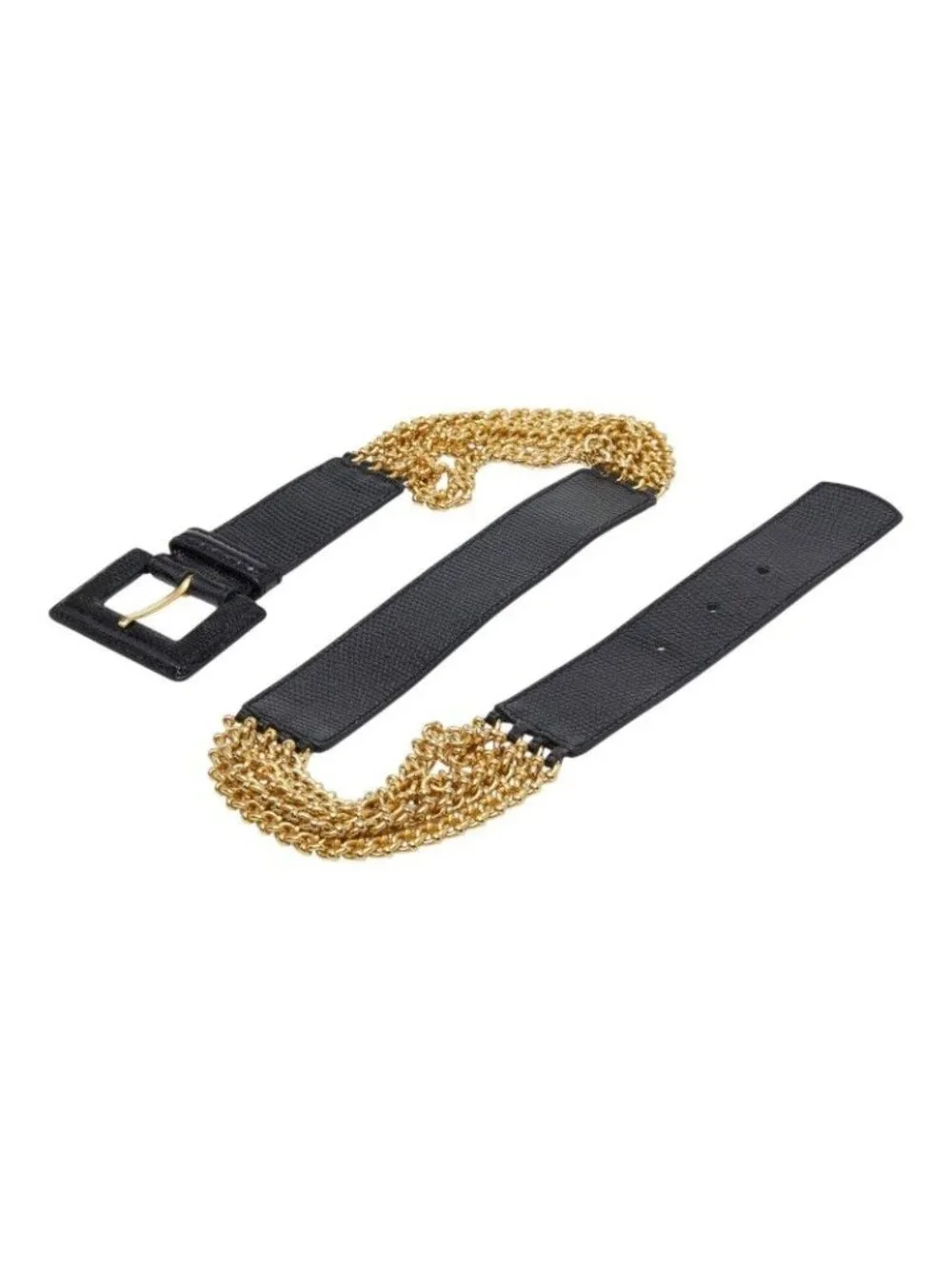 Gucci Vintage Chain Belt 406 Black Gold Leather Plated